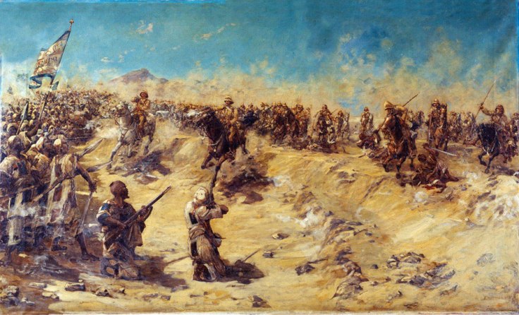 Carga del 21º de Lanceros en Ombdurmán. Entre ellos el teniente Winston Churchill.
